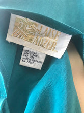 Load image into Gallery viewer, 1980&#39;s Teal Silk Asymmetrical Drape Dress by Laise Adzer
