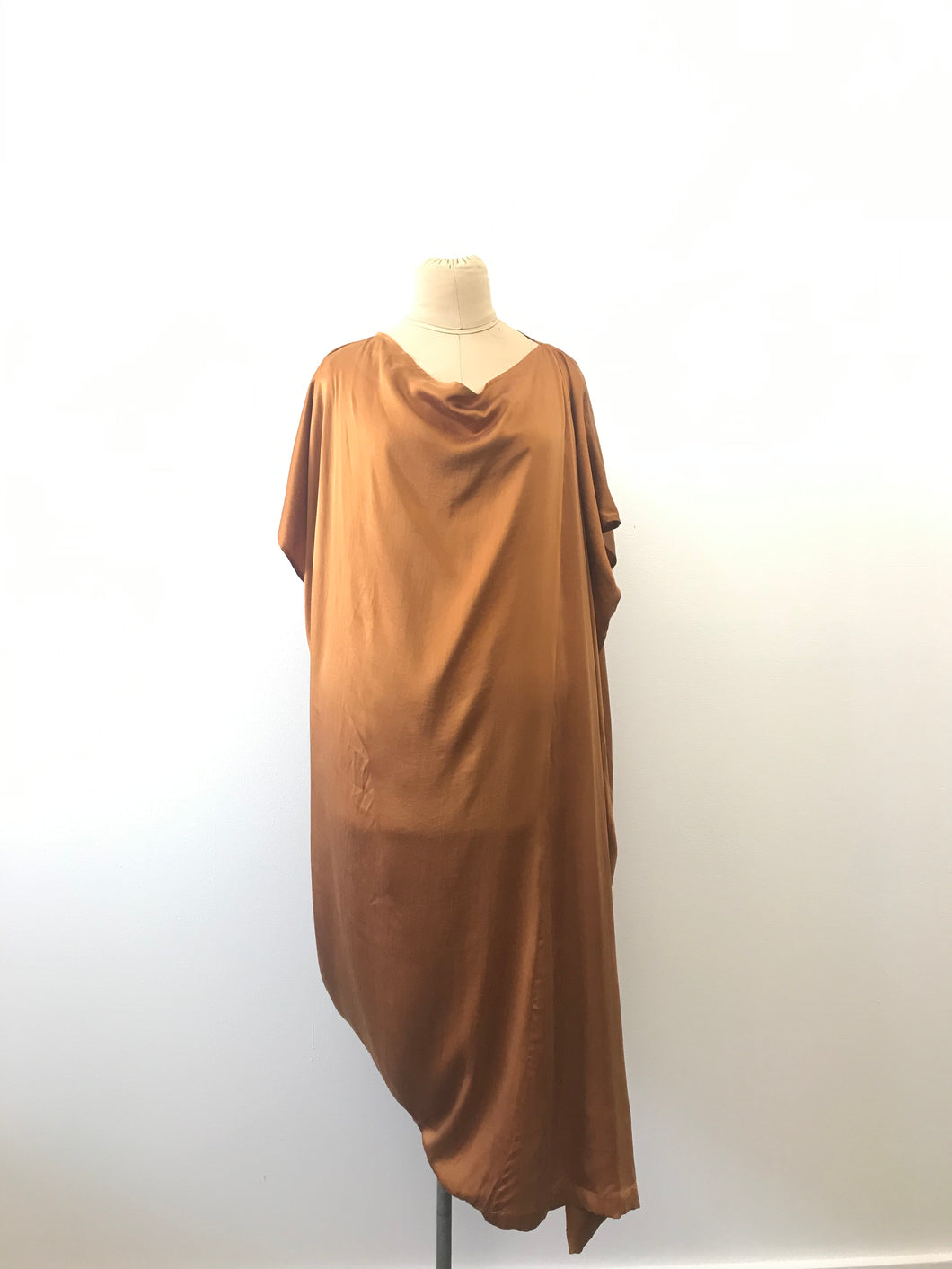 1980's Bronze Silk Asymmetrical Drape Dress by Laise Adzer