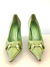 Load image into Gallery viewer, 1990's Green Snake Skin Horse Bit Heels by Gucci