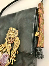 Load image into Gallery viewer, 1980's Black Leather Crystal Wizard Purse by Fancy Nancy