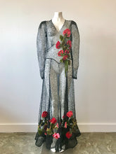 Load image into Gallery viewer, 1930's Black Lace Gown with 3 Dimensional Velvet Roses