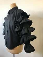 Load image into Gallery viewer, 1990&#39;s Black Cha Cha Ruffle Blouse by Fashionplate
