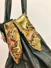 Load image into Gallery viewer, 1980's Black Leather Crystal Bucket Purse by Fancy Nancy