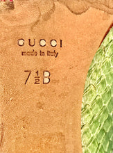 Load image into Gallery viewer, 1990's Green Snake Skin Horse Bit Heels by Gucci