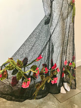 Load image into Gallery viewer, 1930's Black Lace Gown with 3 Dimensional Velvet Roses