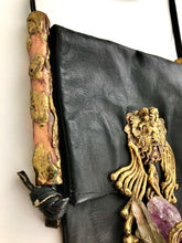Load image into Gallery viewer, 1980&#39;s Black Leather Crystal Wizard Purse by Fancy Nancy
