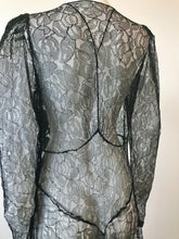 Load image into Gallery viewer, 1930's Black Lace Gown with 3 Dimensional Velvet Roses