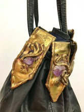 Load image into Gallery viewer, 1980's Black Leather Crystal Bucket Purse by Fancy Nancy