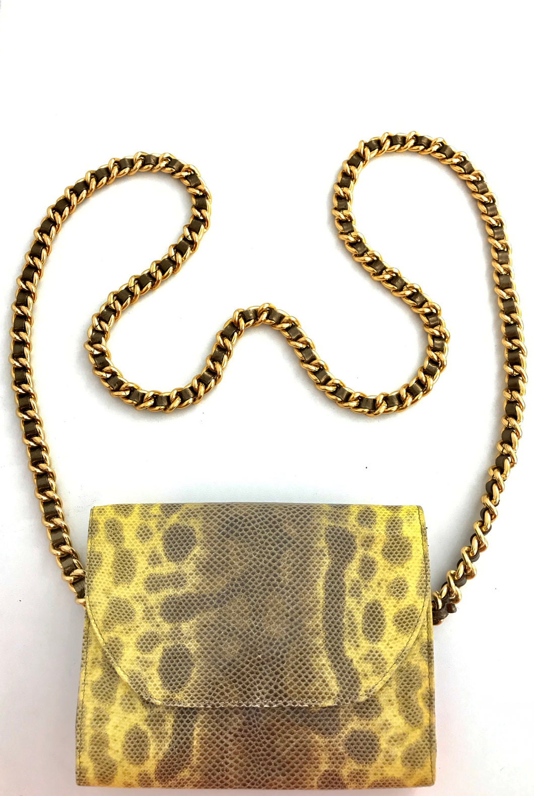 1980's Yellow Snake Print Leather Mini Purse by Arlene LaMarca