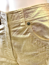 Load image into Gallery viewer, 1980's Metallic Gold Reptile Print Leather Pants By Gianni Versace