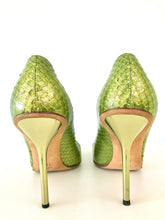 Load image into Gallery viewer, 1990's Green Snake Skin Horse Bit Heels by Gucci