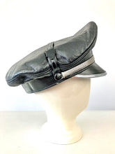 Load image into Gallery viewer, 1980's Leather Biker Cap with Silver Trim
