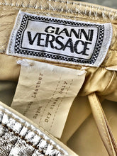 Load image into Gallery viewer, 1980's Metallic Gold Reptile Print Leather Pants By Gianni Versace