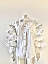 Load image into Gallery viewer, 1990&#39;s White Cha Cha Ruffle Sleeved Cotton Blouse by Fashionplate
