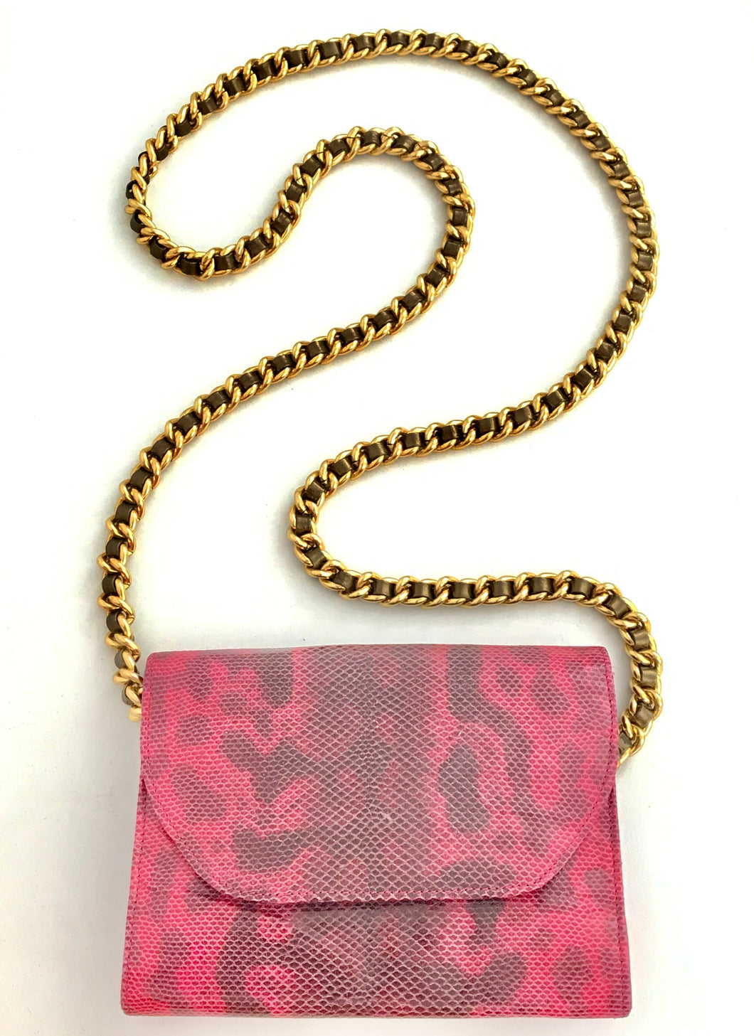 1980's Hot Pink Snake Print Leather Mini Purse by Arlene LaMarca