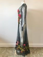 Load image into Gallery viewer, 1930&#39;s Black Lace Gown with 3 Dimensional Velvet Roses
