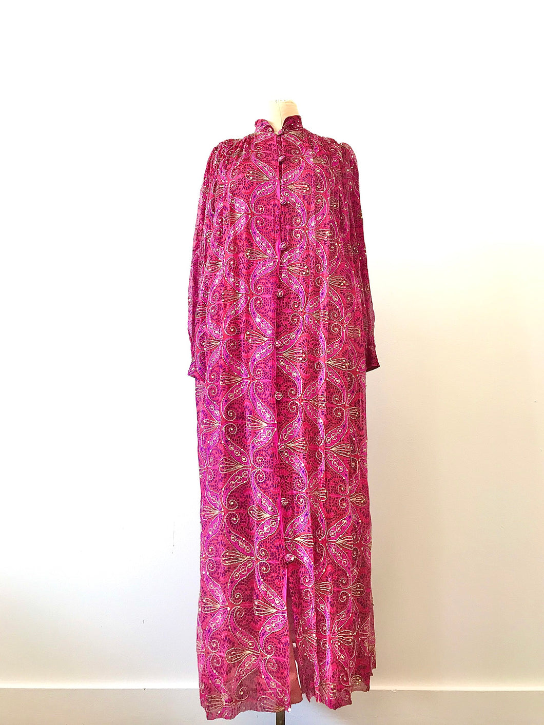 1970's India Pink, Purple & Gold Silk & Sequins Duster