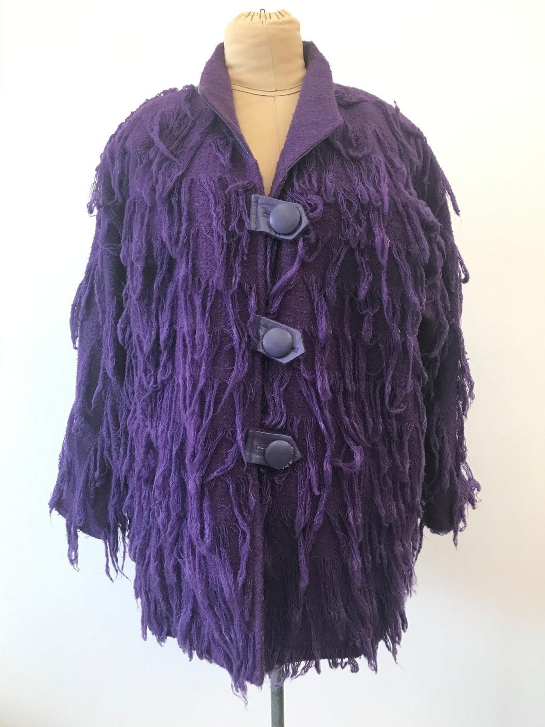 1980's Purple Hand Woven Fringe Monster Jacket by Crystal