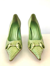 Load image into Gallery viewer, 1990&#39;s Green Snake Skin Horse Bit Heels by Gucci
