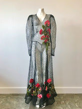 Load image into Gallery viewer, 1930&#39;s Black Lace Gown with 3 Dimensional Velvet Roses
