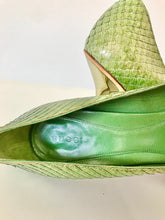 Load image into Gallery viewer, 1990&#39;s Green Snake Skin Horse Bit Heels by Gucci
