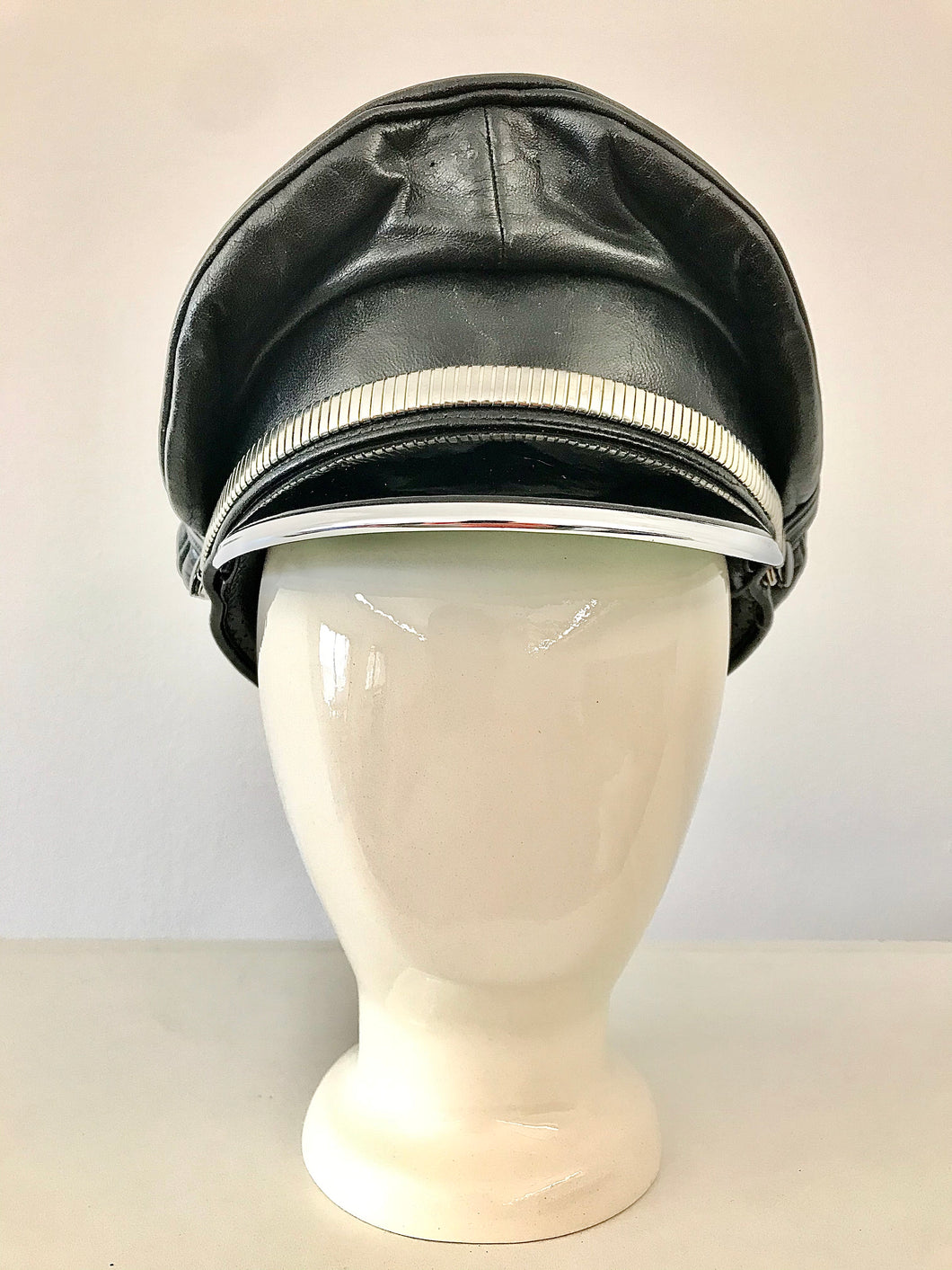 1980's Leather Biker Cap with Silver Trim