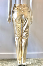 Load image into Gallery viewer, 1980&#39;s Metallic Gold Reptile Print Leather Pants By Gianni Versace
