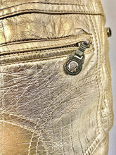 Load image into Gallery viewer, 1980&#39;s Metallic Gold Reptile Print Leather Pants By Gianni Versace
